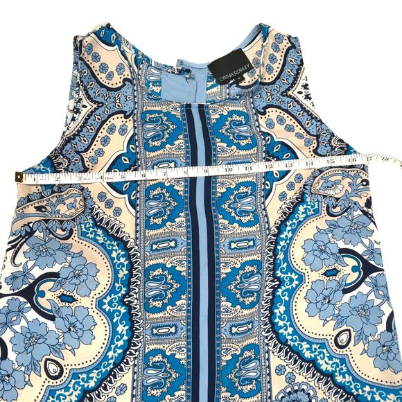Cynthia Rowley Top Sleeveless‎ Blouse High Neck Printed Women's S Button Back - Picture 4 of 9